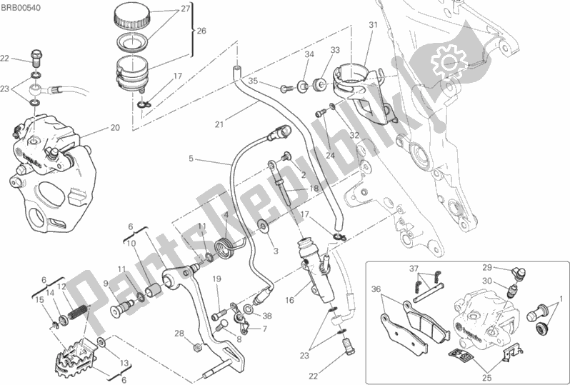 Alle onderdelen voor de Remsysteem Achter van de Ducati Multistrada 1200 Enduro Touring USA 2016